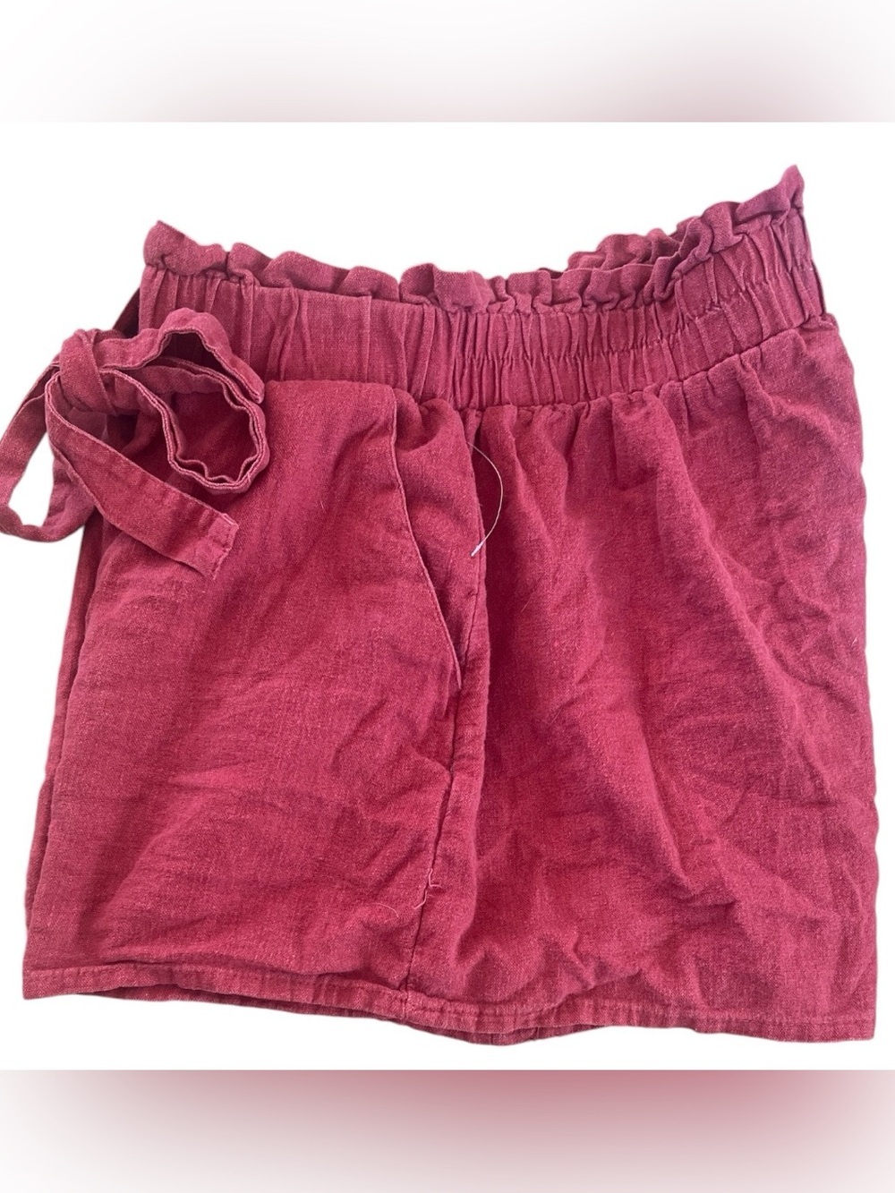 Women's Linen blend Elastic Waist Drawstring Shorts in Dusty Rust